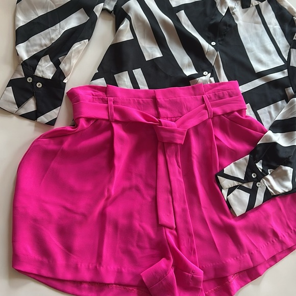 fab'rik High Waist Pink Shorts with Paper Bag Waist - Picture 1 of 9
